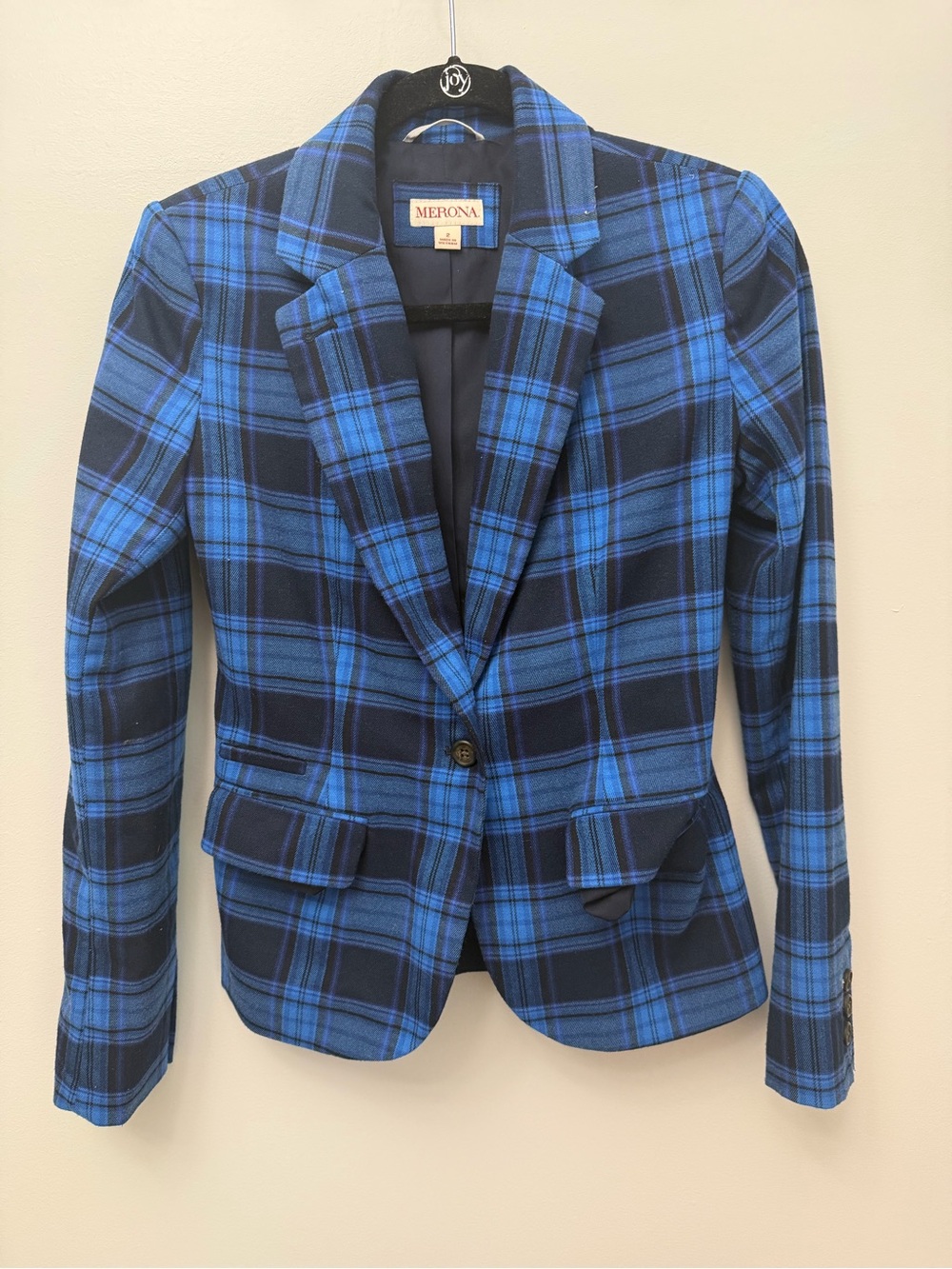 Merona Blue Plaid Single-Button Tailored Blazer Jacket